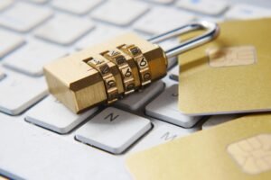 digitisation padlock on top of laptop keyboard
