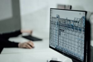 large format architecture drawing on computer screen